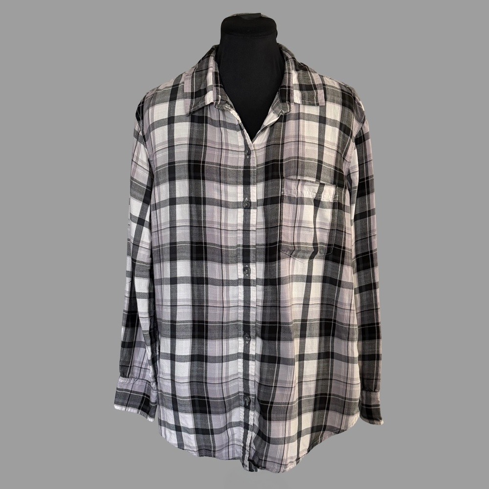 American Eagle Button Down Shirt Plaid Print Lightweight Women's Size Large